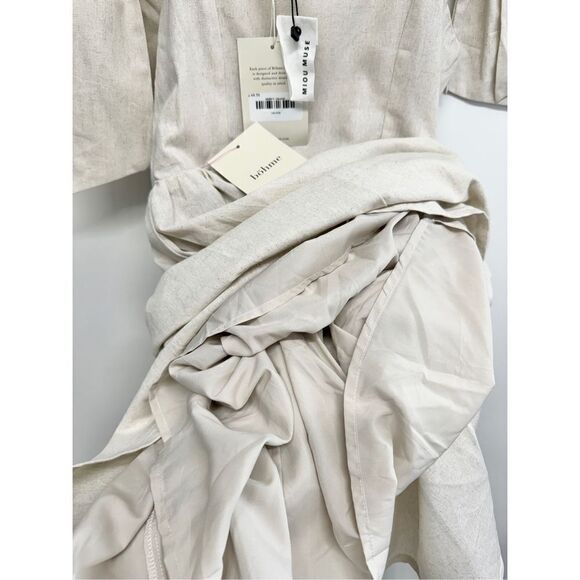 MIOU MUSE Dress Size Small Bow Tie A-Line Mini Linen Blend NWT - Picture 11 of 12